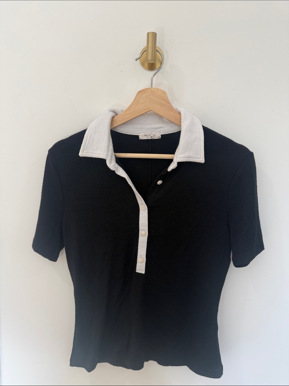 Rag & Bone Contrast Collar Polo Shirt - Black/White